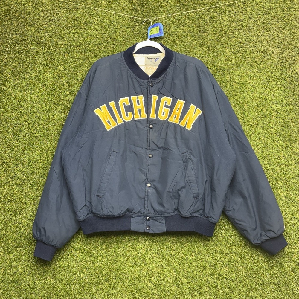Vintage University of Michigan Wolverines Swingster Jacket Mens XL Satin Snap